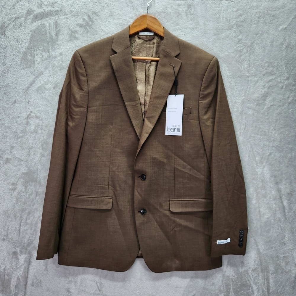 Bar III Blazer Mens 38L 38 Long Rust Brown Slim Fit Suit Jacket Stretch Comfort